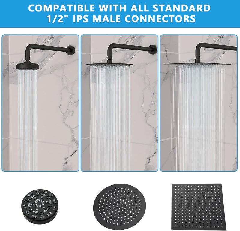 Lordear Shower Arm 12 Inch Shower Pipe T304 Stainless Steel Extension Shower Arm with Flange, Shower Head Height Extender For Rain Shower Heads,Matt Black - Image 3